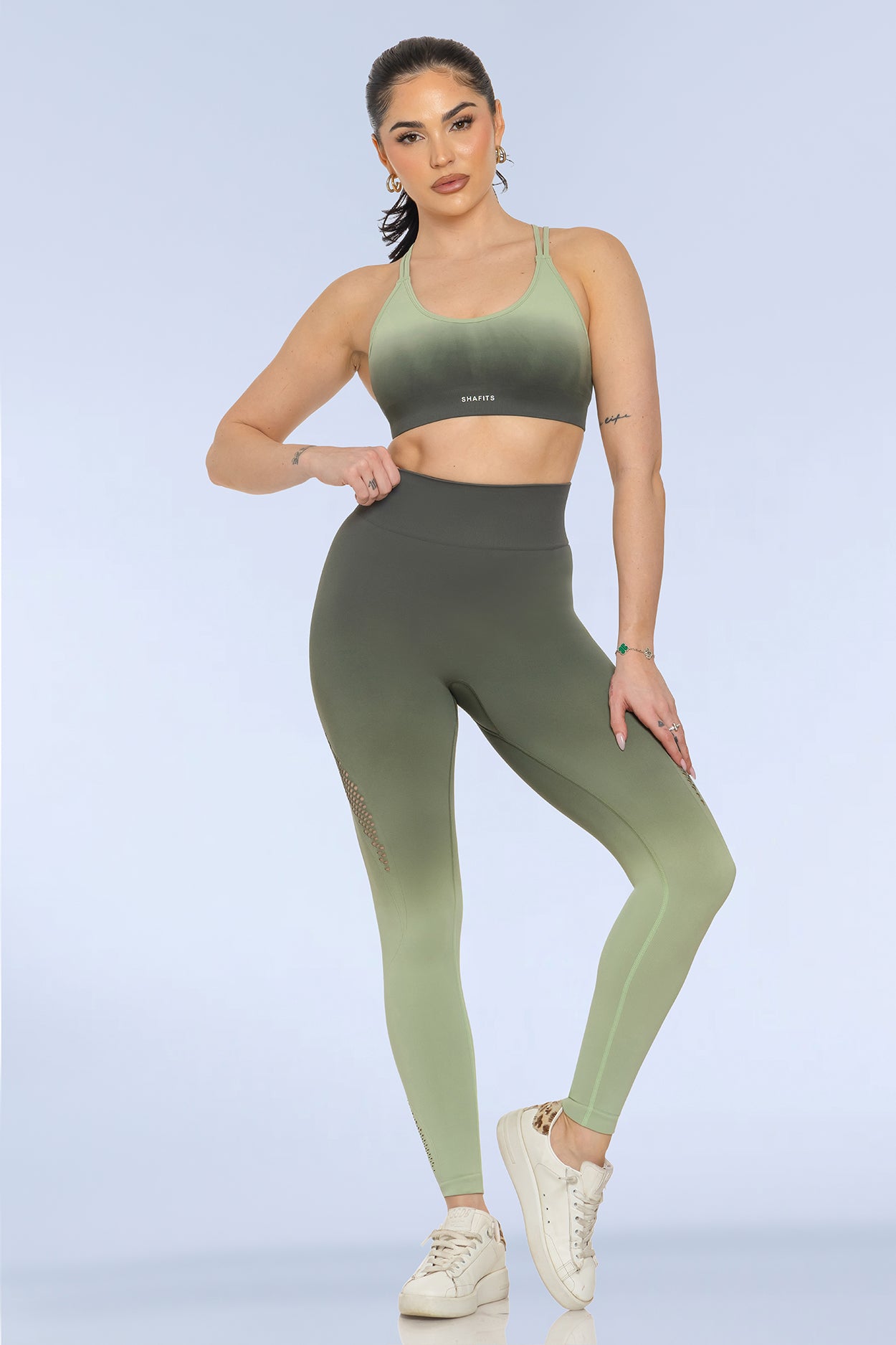 Olive Seamless Gradient-Colored Activewear Set