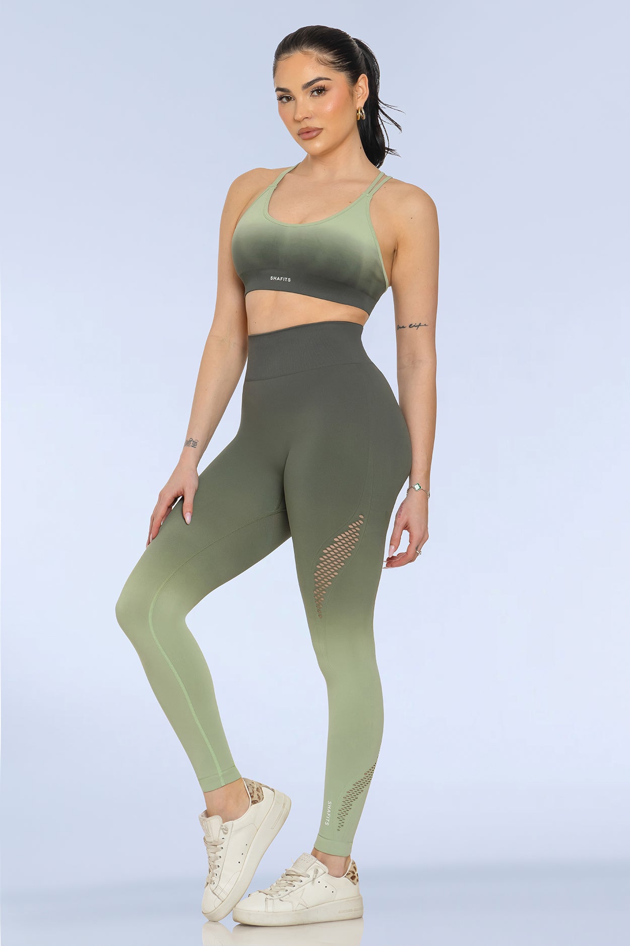 Olive Seamless Gradient-Colored Activewear Set